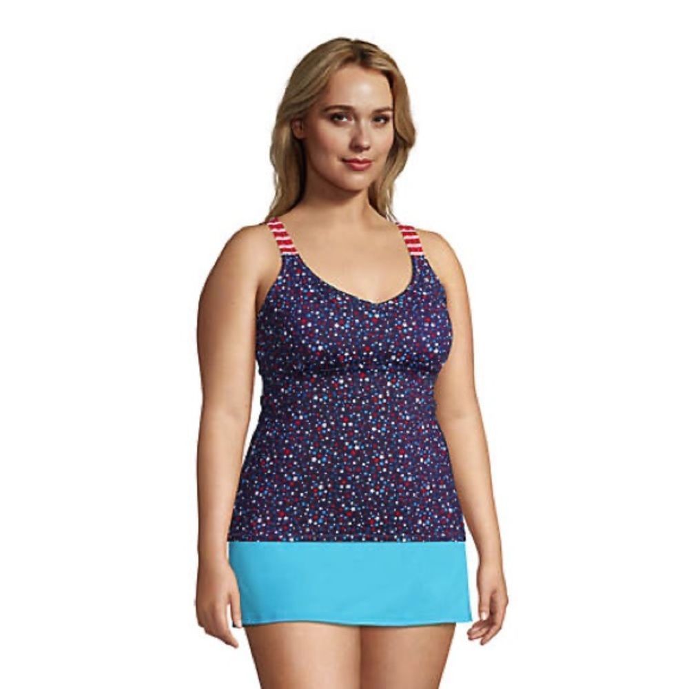 Plus Size Navy Star-Print Tankini Reversible To Stripes